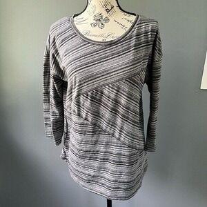 Maurices 24/7 black and gray striped scoop neck 3/4 sleeve shirt